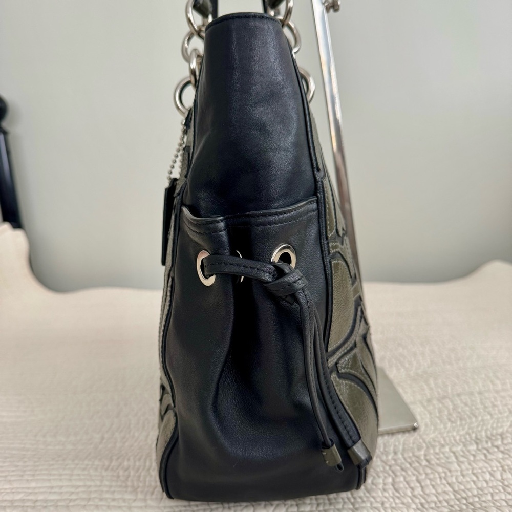 SOLD Coach Colette Signature Overlay Leather Tote – Olive & Black (16449) - Picture 4 of 17